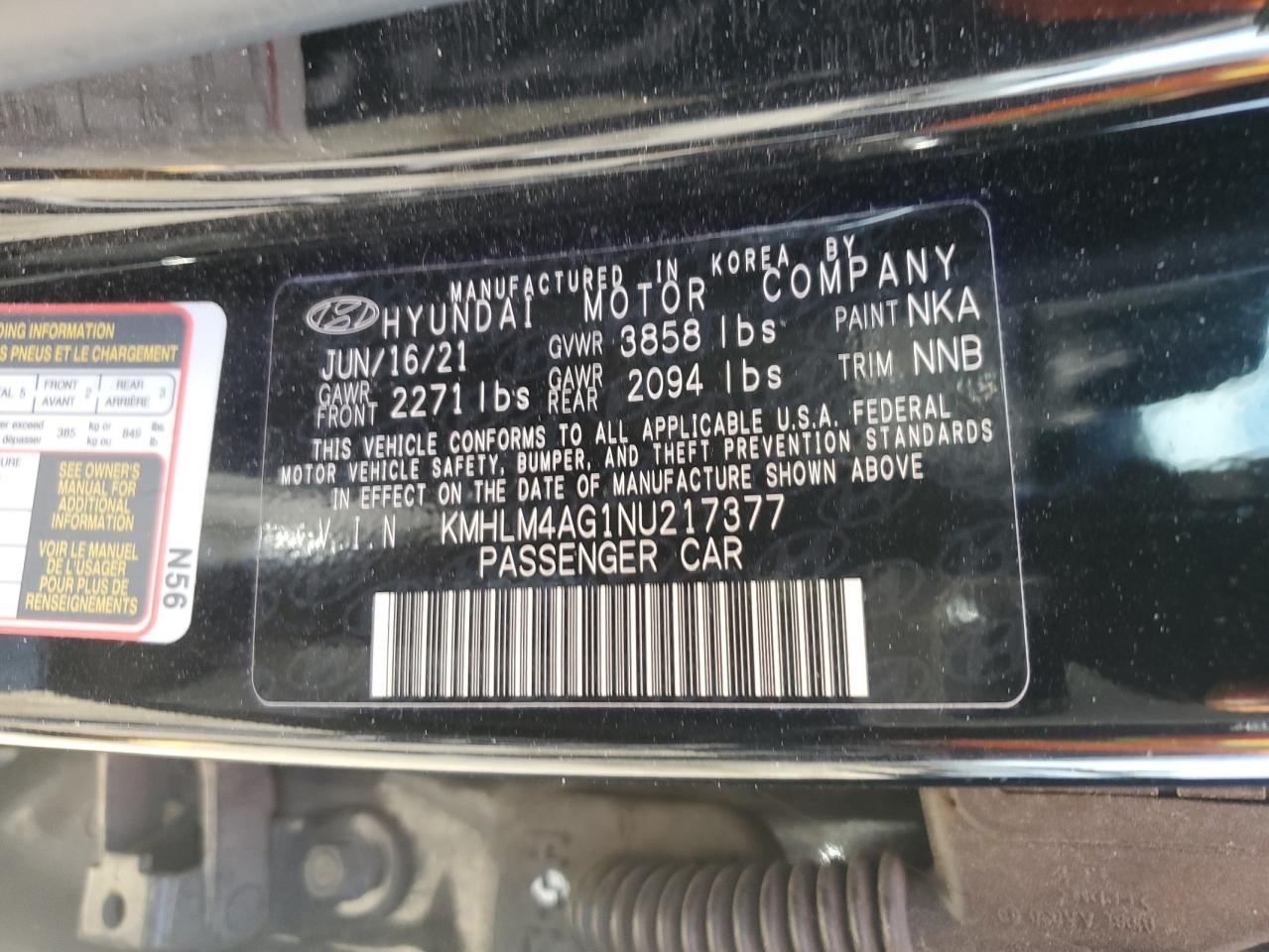 2022 HYUNDAI ELANTRA SEL VIN:KMHLM4AG1NU217377