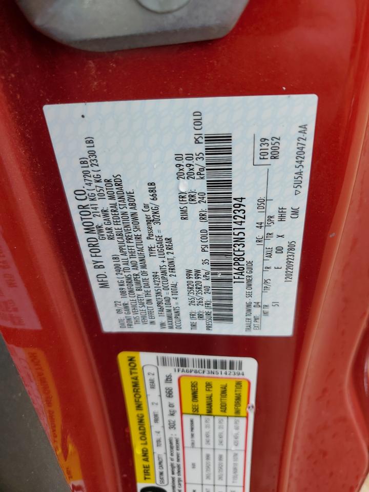 2022 FORD MUSTANG GT VIN:1FA6P8CF3N5142394