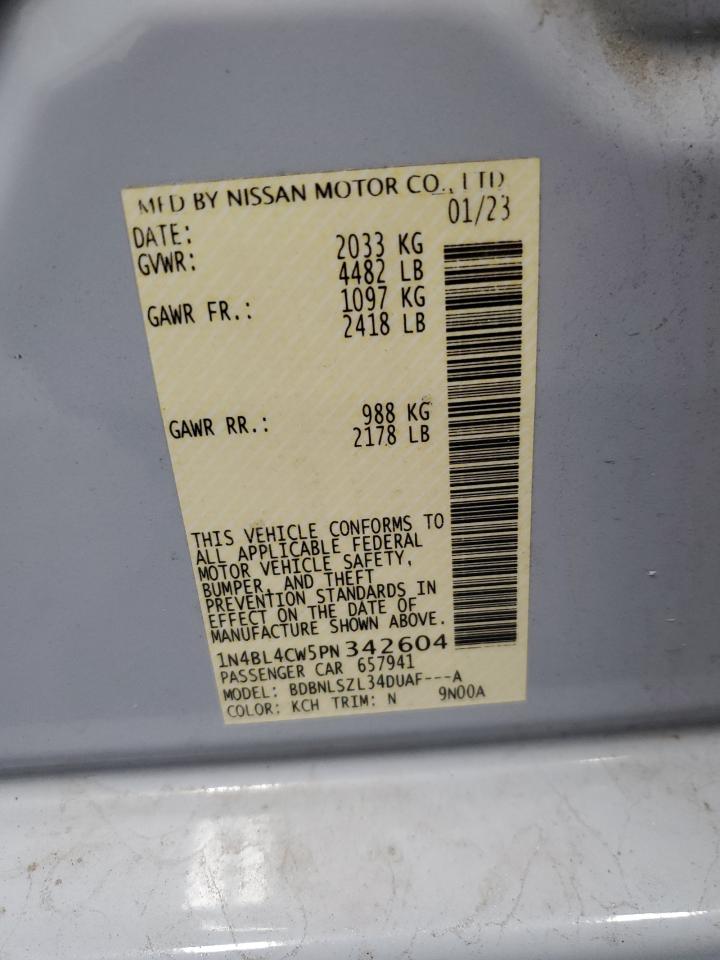 2023 NISSAN ALTIMA SR VIN:1N4BL4CW5PN342604