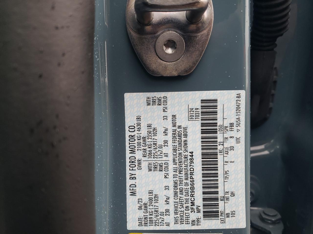 2023 FORD BRONCO SPORT BIG BEND VIN:3FMCR9B66PRD79844