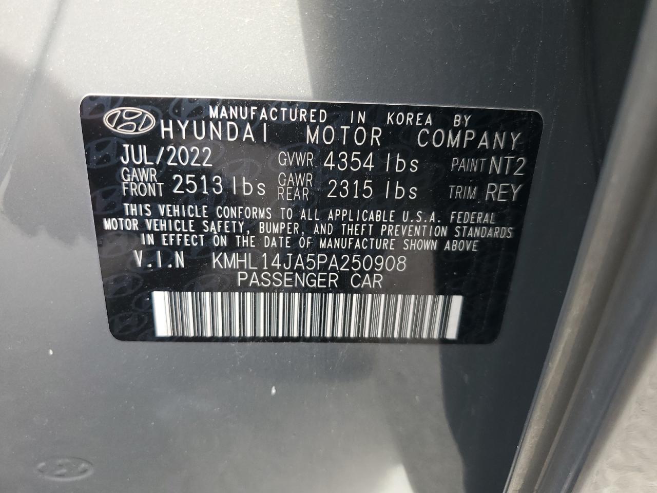 2023 HYUNDAI SONATA SEL VIN:KMHL14JA5PA250908