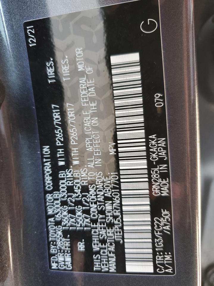 2022 TOYOTA 4RUNNER SR5/SR5 PREMIUM VIN:JTEPU5JR7N6017701