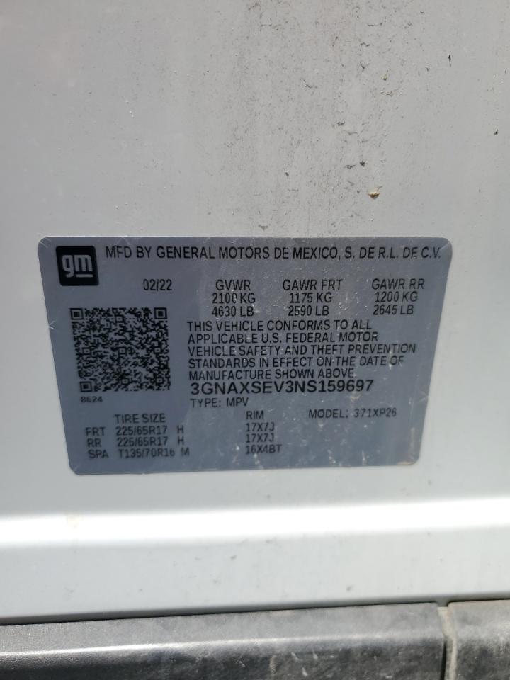 2022 CHEVROLET EQUINOX LS VIN:3GNAXSEV3NS159697