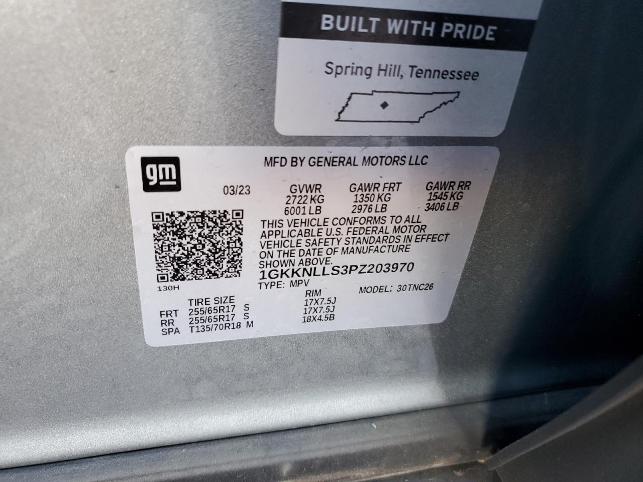 2023 GMC ACADIA AT4 VIN:1GKKNLLS3PZ203970