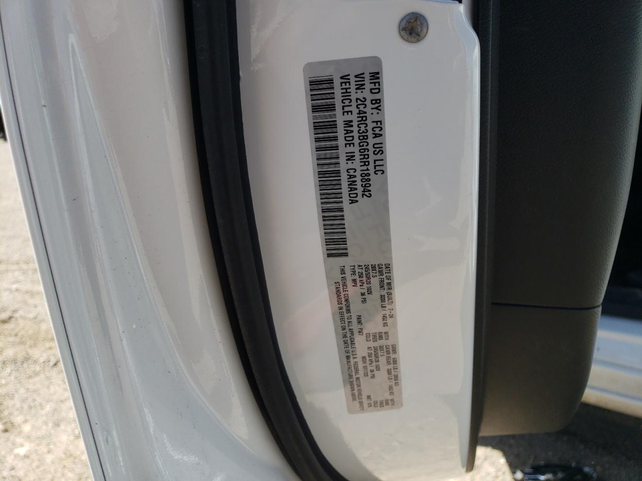 2024 CHRYSLER PACIFICA TOURING L VIN:2C4RC3BG6RR188942