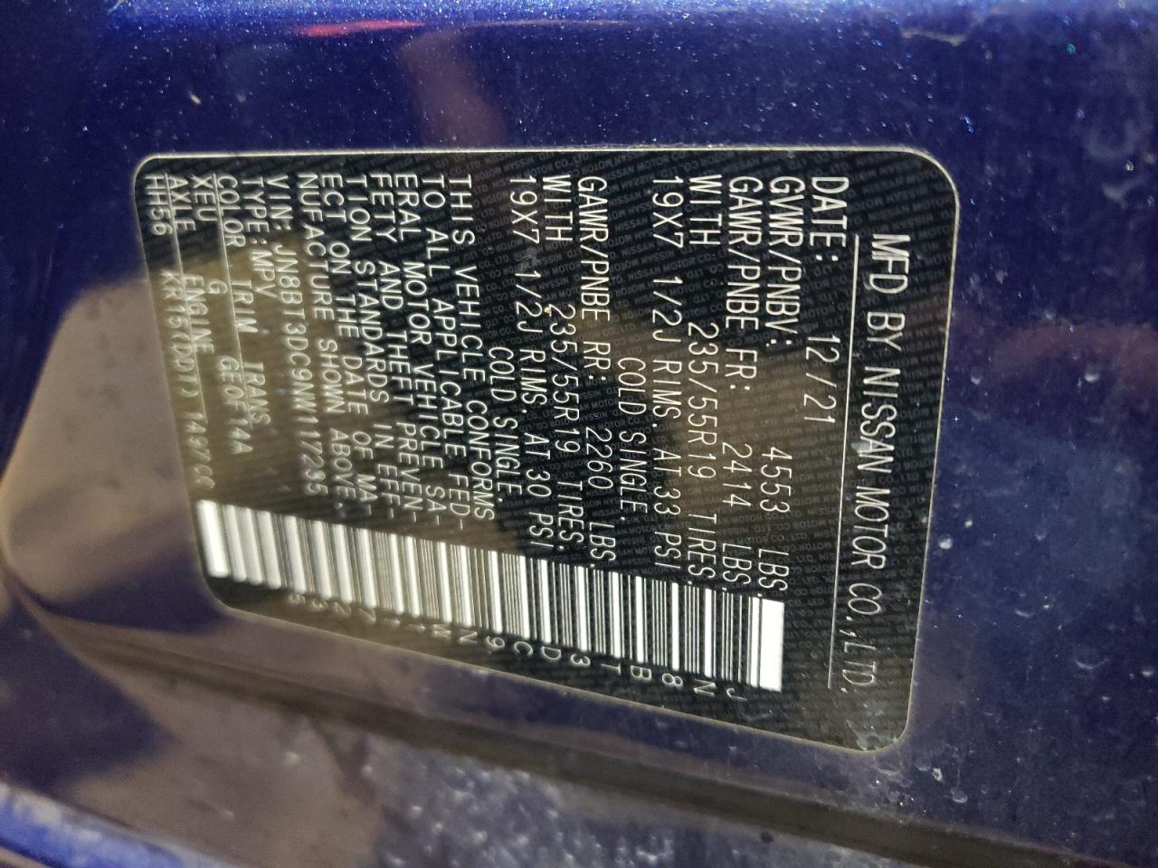 2022 NISSAN ROGUE PLATINUM VIN:KL4MMCSL0PB137270