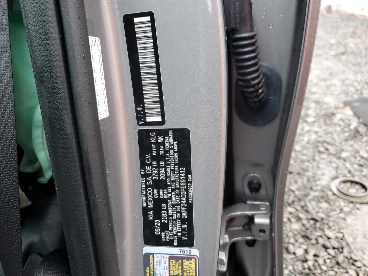 2023 KIA FORTE LX VIN:3KPF24AD3PE691412