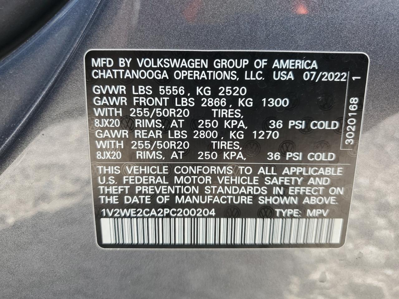 2023 VOLKSWAGEN ATLAS CROSS SPORT SE VIN:1V2WE2CA2PC200204