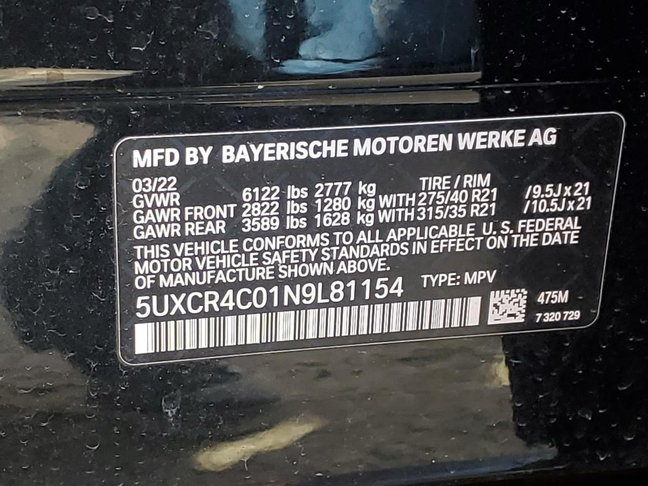 2022 BMW X5 SDRIVE 40I VIN:WP0AA2A8XNS255297