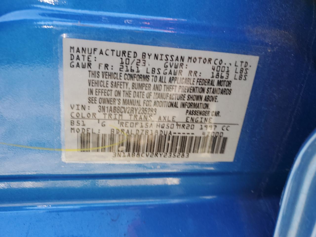 2024 NISSAN SENTRA SV VIN:3N1AB8CV2RY235283