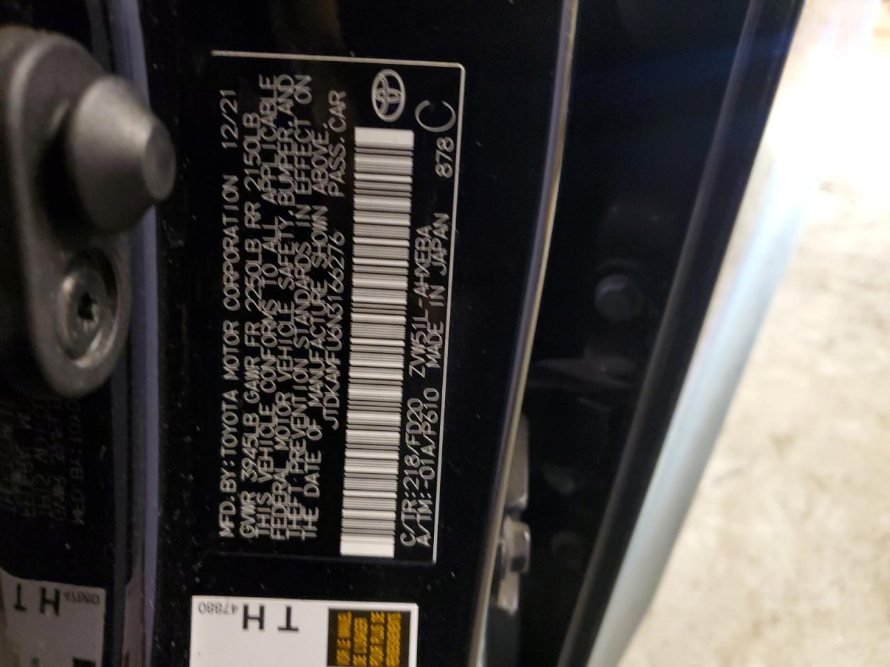 2022 TOYOTA PRIUS NIGHT SHADE VIN:JTDKAMFU6N3166276