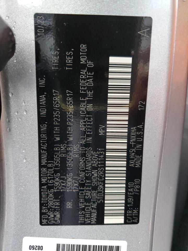2024 TOYOTA SIENNA XLE VIN:5TDJSKFC2RS111431