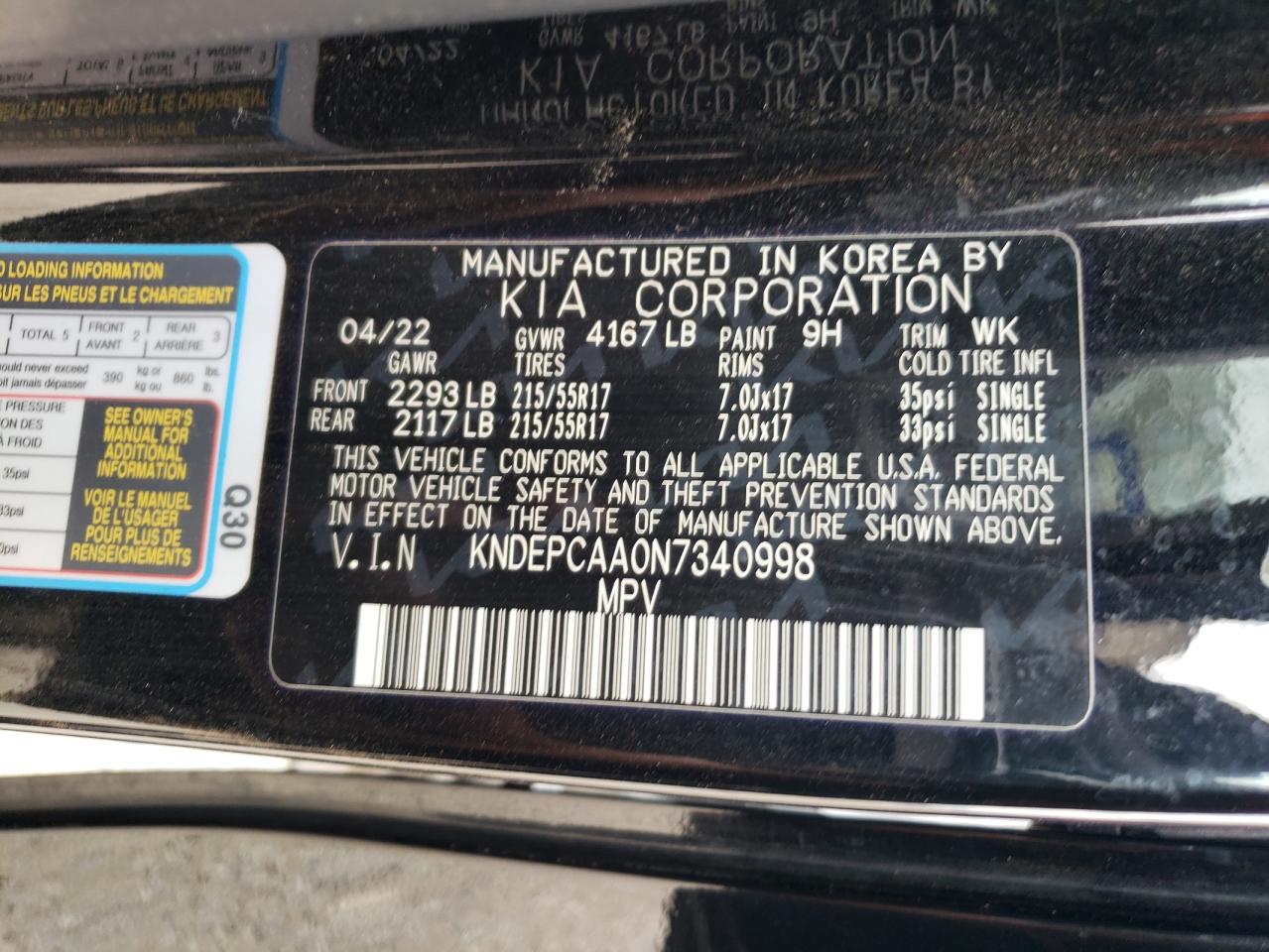 2022 KIA SELTOS LX VIN:KNDEPCAA0N7340998