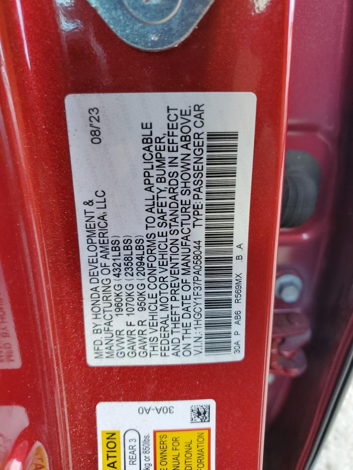 2023 HONDA ACCORD EX VIN:1HGCY1F37PA058044