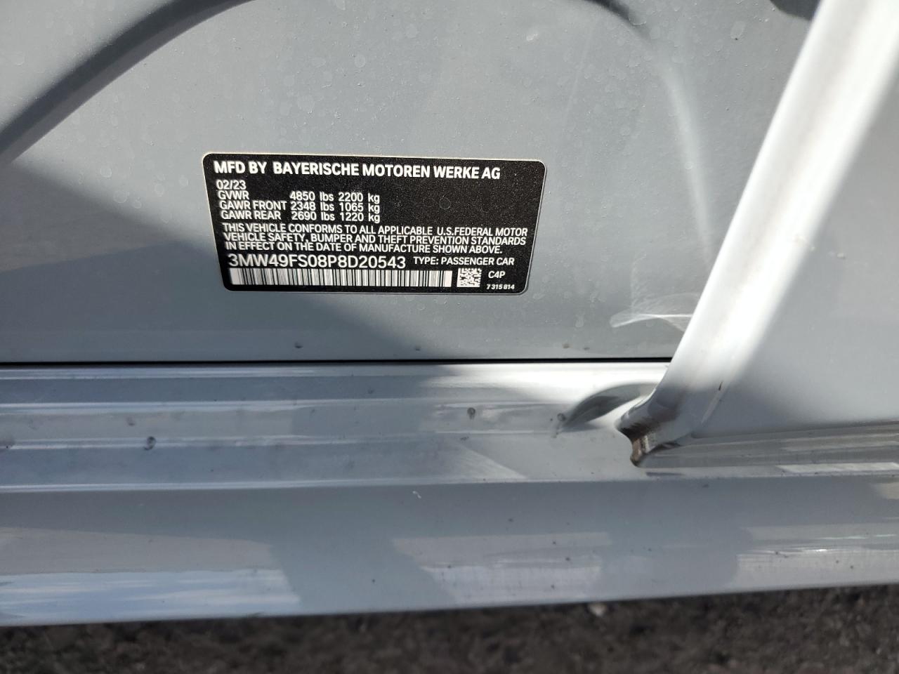 2023 BMW M340I  VIN:3MW49FS08P8D20543