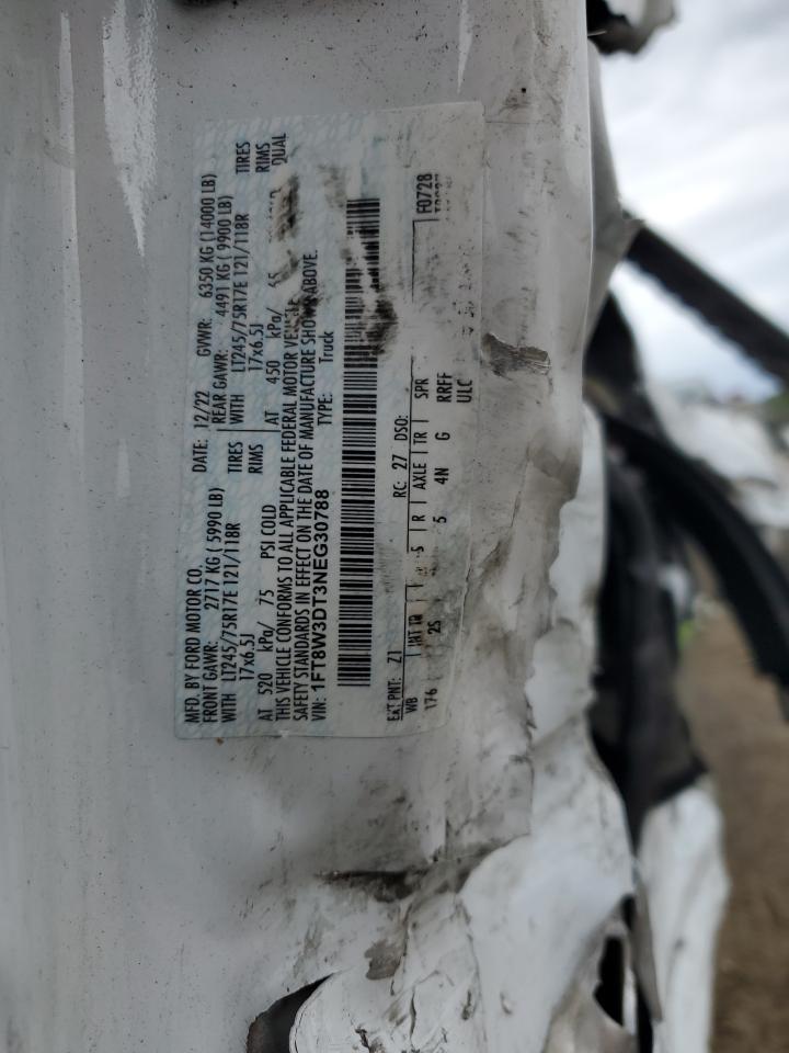 2022 FORD F350 SUPER DUTY VIN:1FT8W3DT3NEG30788