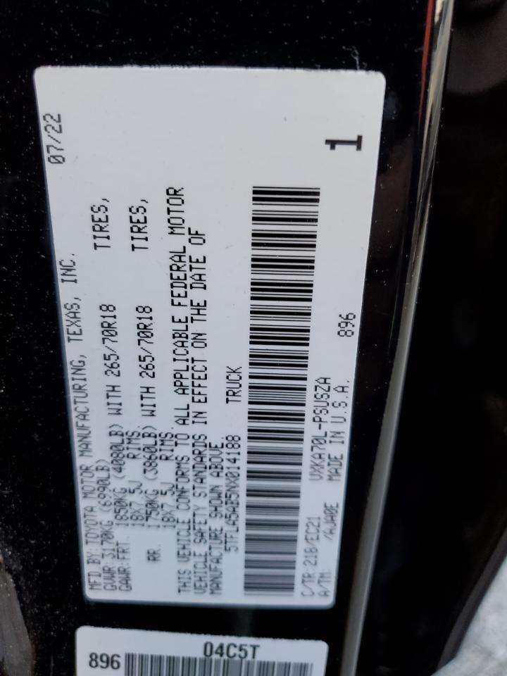 2022 TOYOTA TUNDRA CREWMAX SR VIN:5TFLA5AB5NX014188