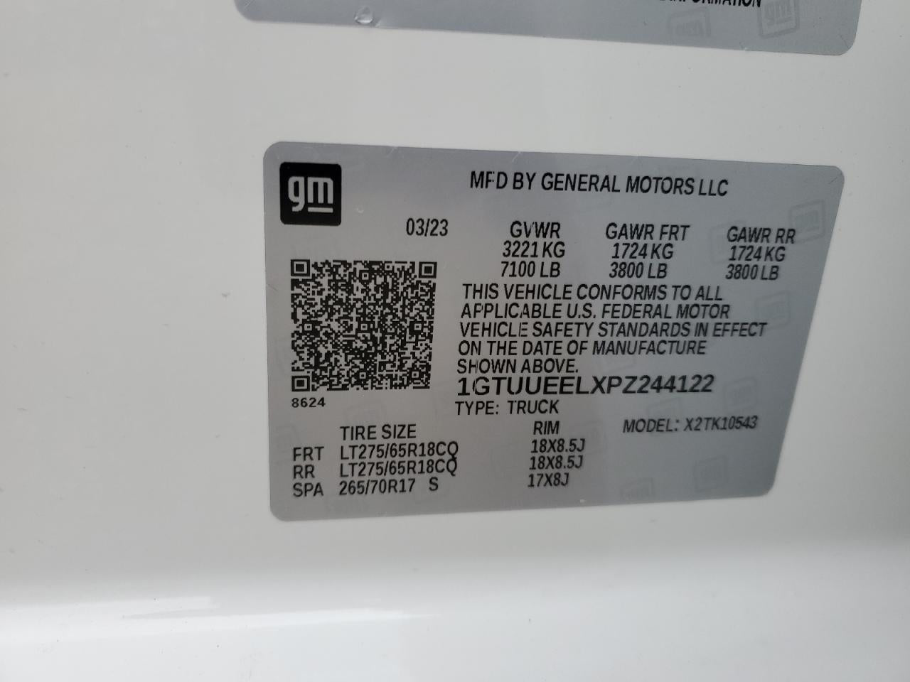 2023 GMC SIERRA K1500 AT4 VIN:1GCEK19T5YE311425