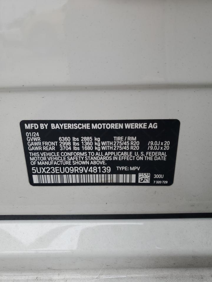2024 BMW X5 XDRIVE40I VIN:5UX23EU09R9V48139