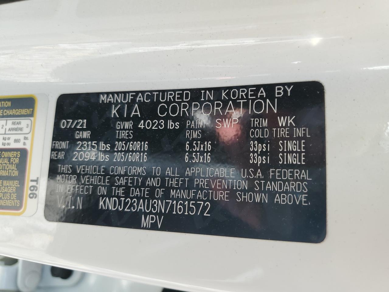 2022 KIA SOUL LX VIN:KNDJ23AU3N7161572
