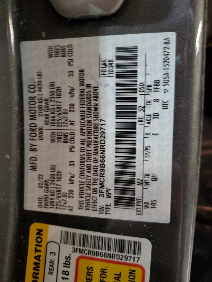 2022 FORD BRONCO SPORT BIG BEND VIN:3FMCR9B66NRD29717