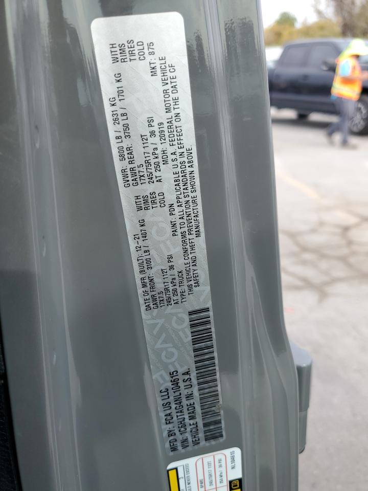 2022 JEEP GLADIATOR SPORT VIN:1C6HJTAG4NL104615