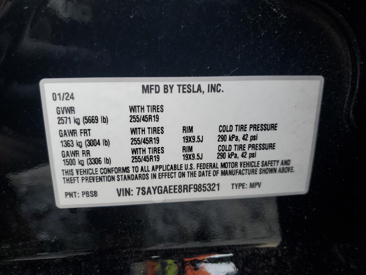 2024 TESLA MODEL Y  VIN:7SAYGAEE8RF985321