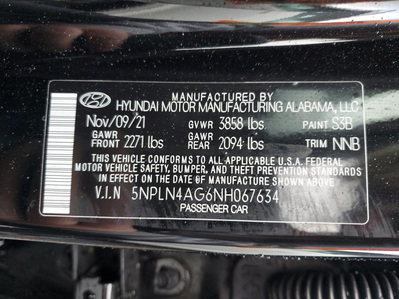 2022 HYUNDAI ELANTRA SEL VIN:5NPLN4AG6NH067634
