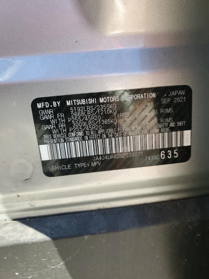2022 MITSUBISHI OUTLANDER SE VIN:JA4J4UA82NZ039271