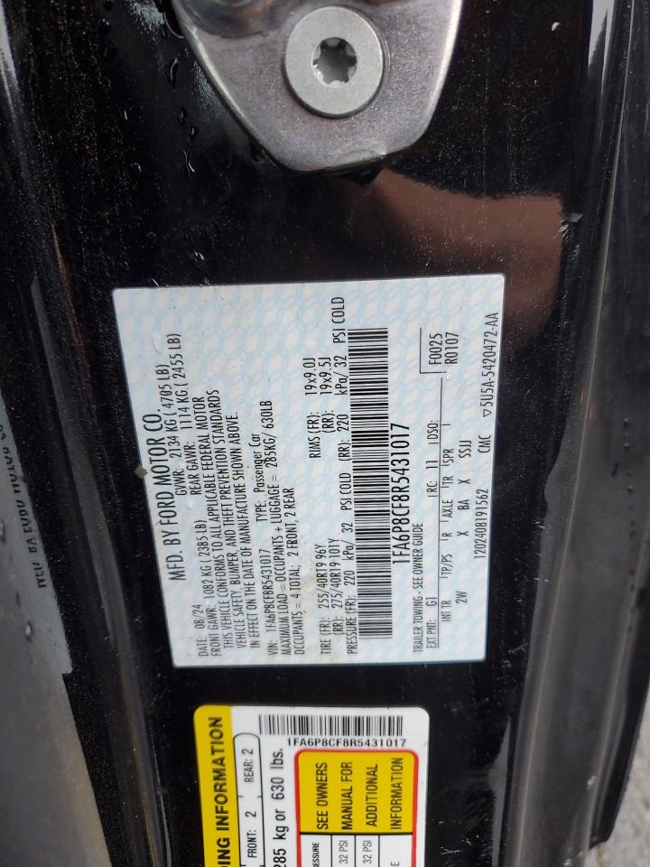 2024 FORD MUSTANG GT VIN:1FA6P8CF8R5431017