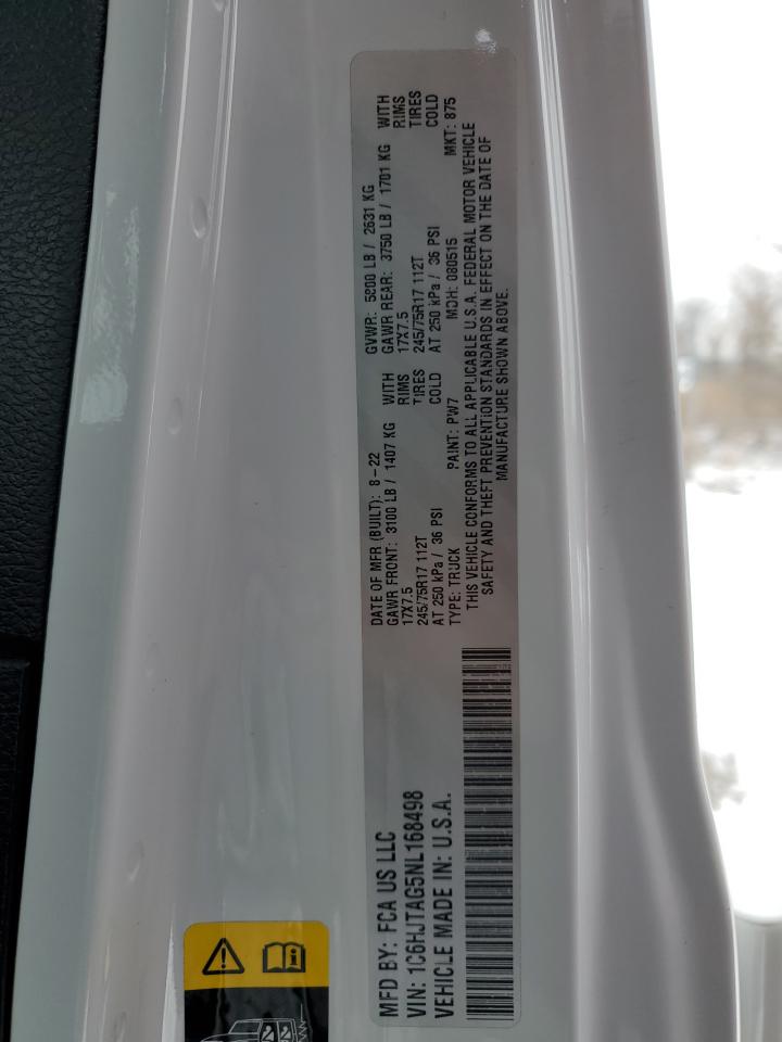 2022 JEEP GLADIATOR SPORT VIN:1C6HJTAG5NL168498