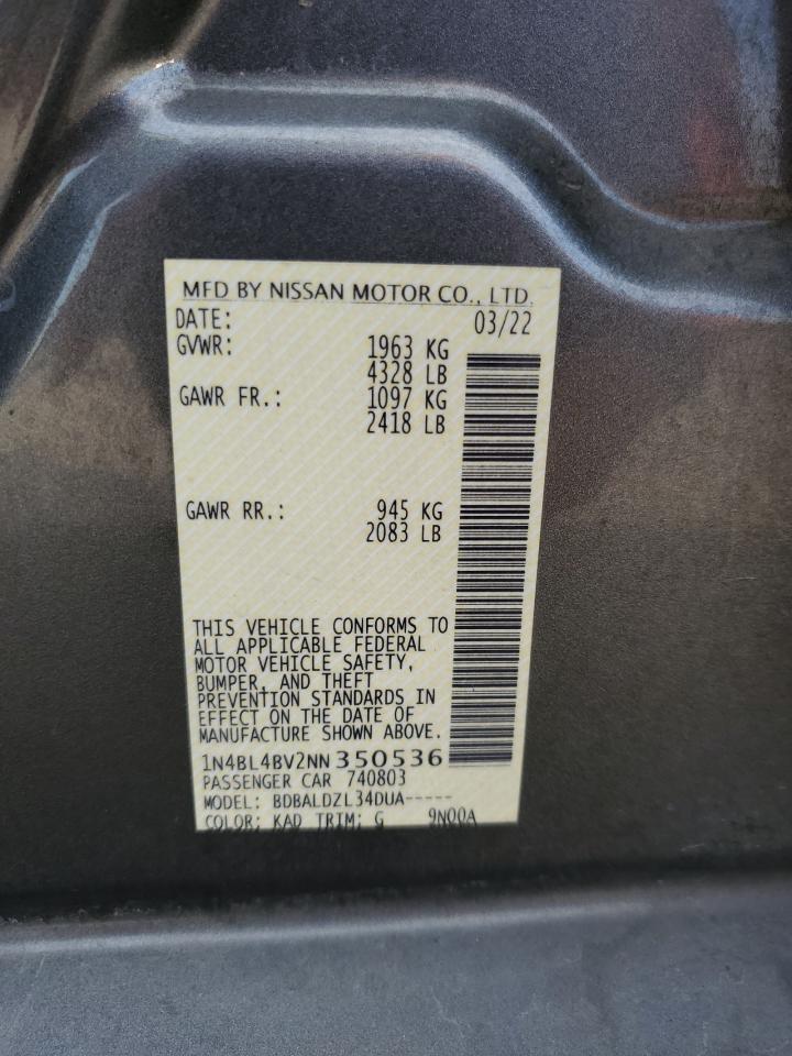 2022 NISSAN ALTIMA S VIN:1N4BL4BV2NN350536