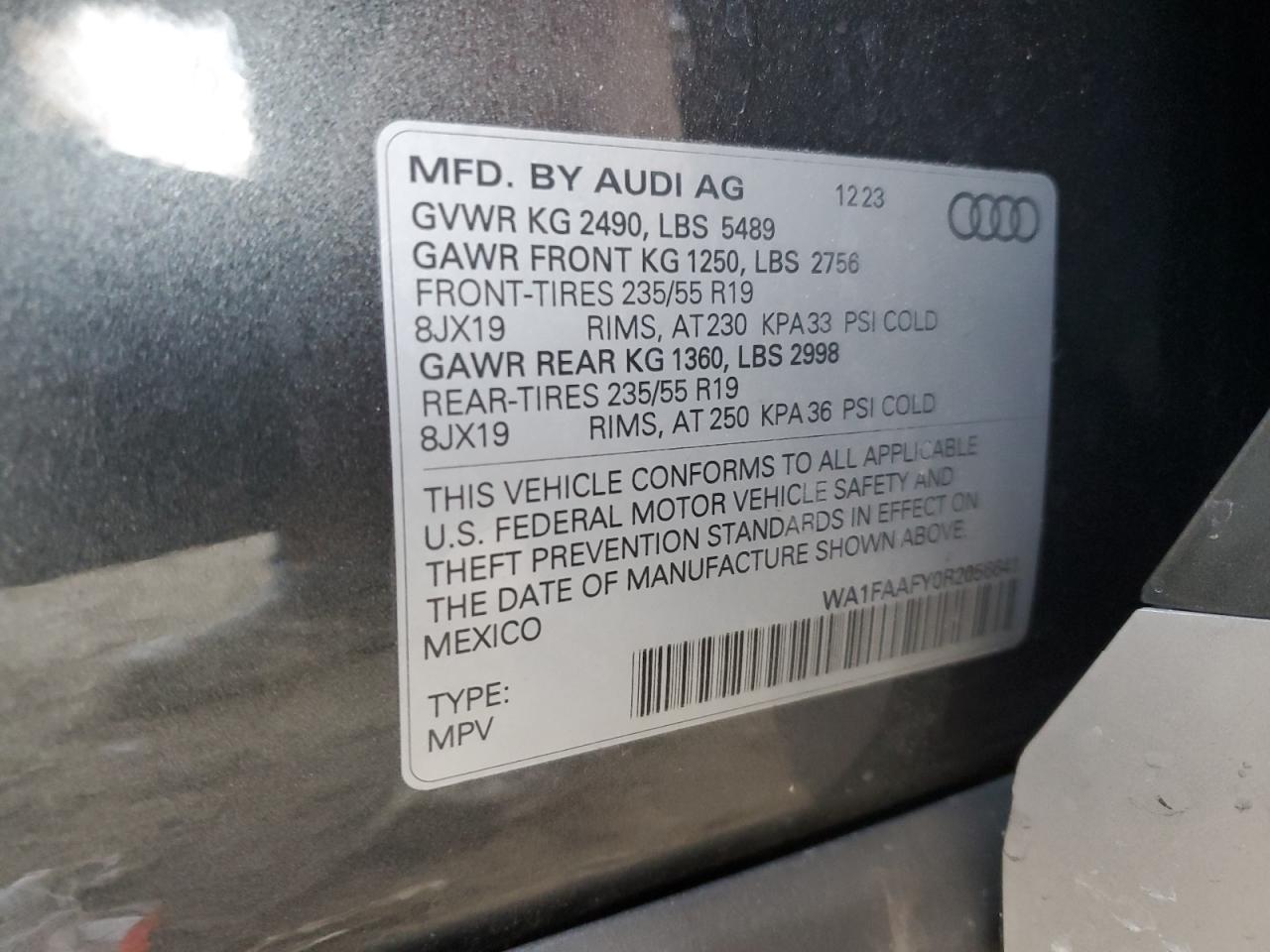 2024 AUDI Q5 PRESTIGE 45 VIN:WA1FAAFY0R2056641