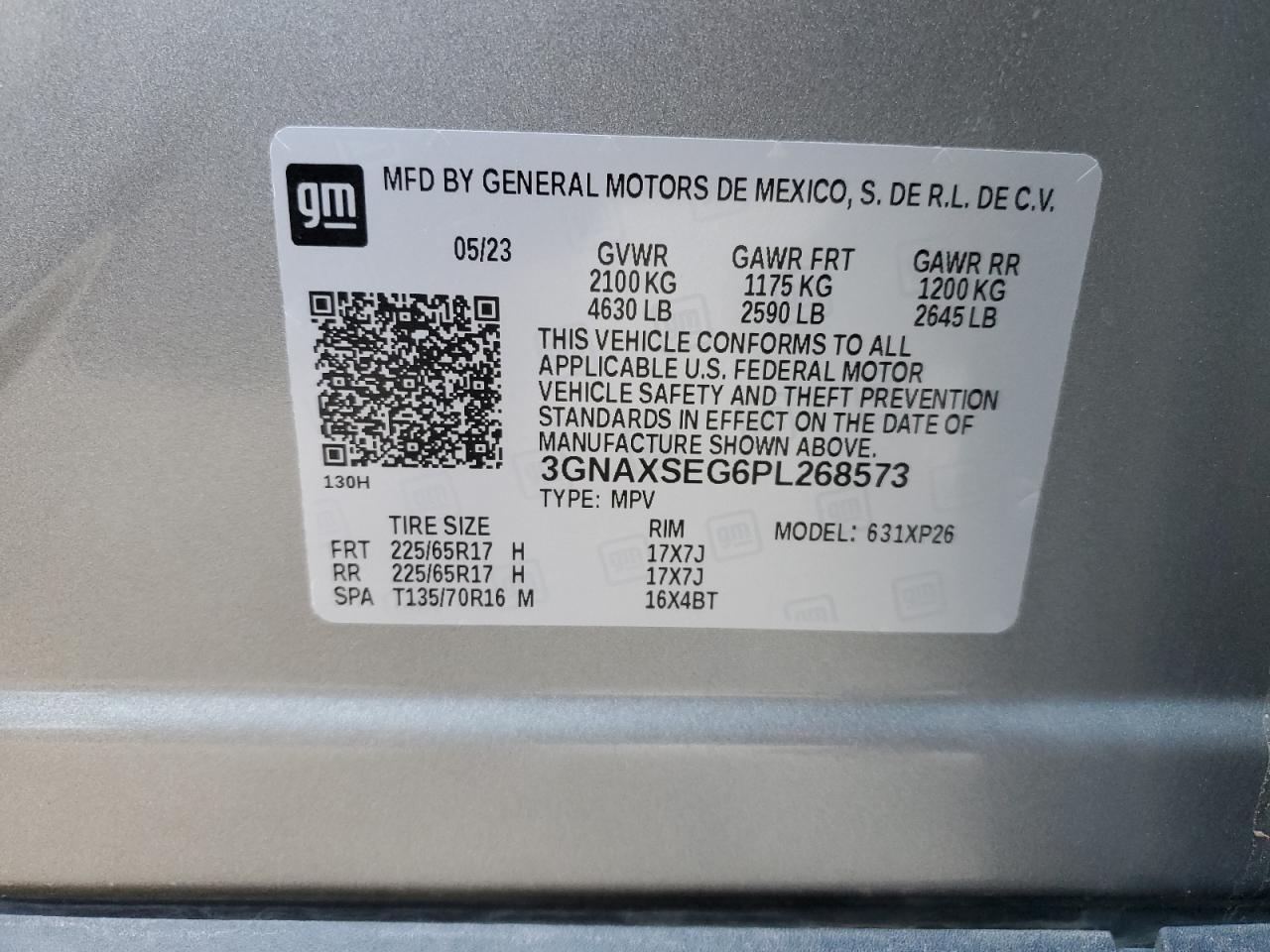 2023 CHEVROLET EQUINOX LS VIN:3GNAXSEG6PL268573