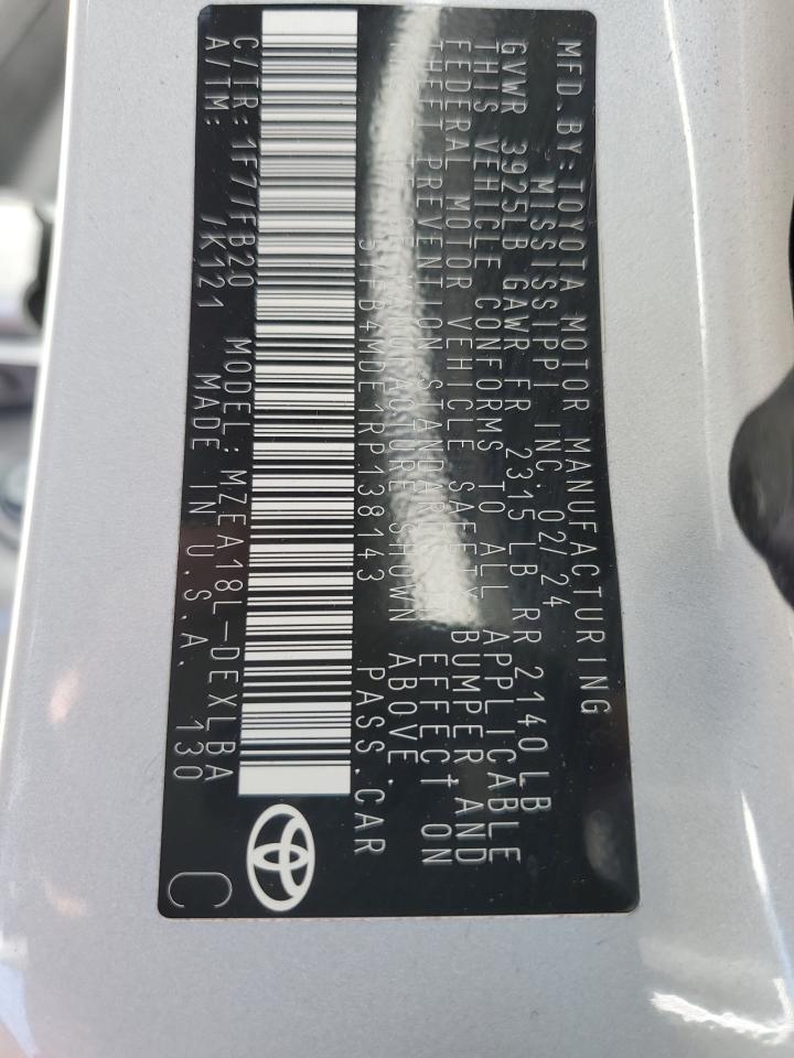 2024 TOYOTA COROLLA LE VIN:5YFB4MDE1RP138143