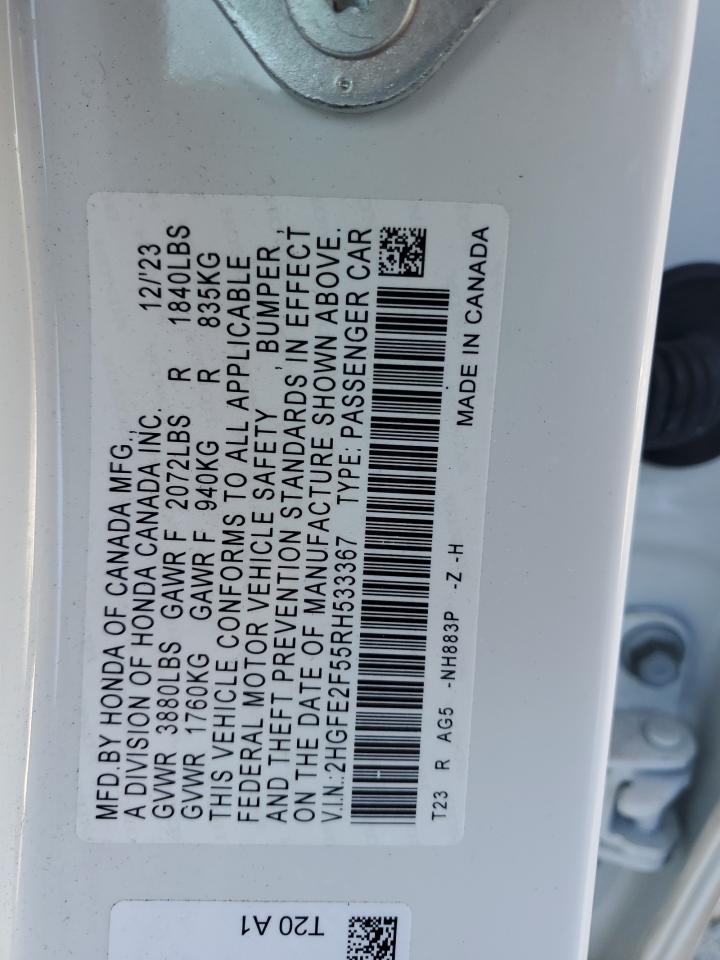 2024 HONDA CIVIC SPORT VIN:2HGFE2F55RH533367