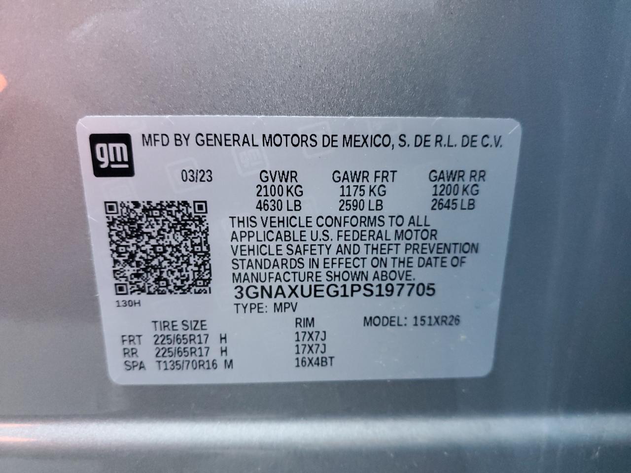 2023 CHEVROLET EQUINOX LT VIN:3GNAXUEG1PS197705