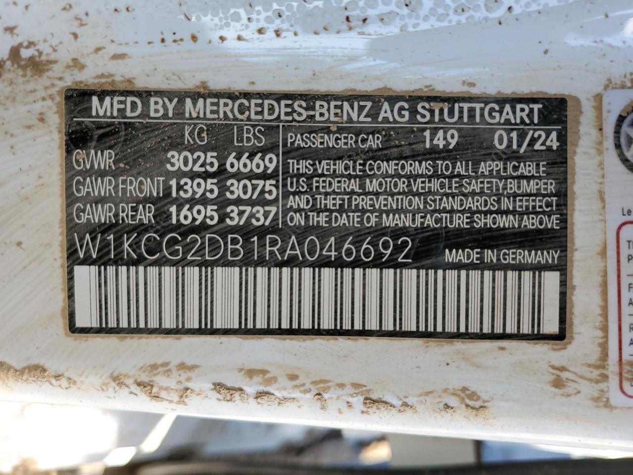 2024 MERCEDES-BENZ EQS SEDAN 450+ VIN:W1KCG2DB1RA046692