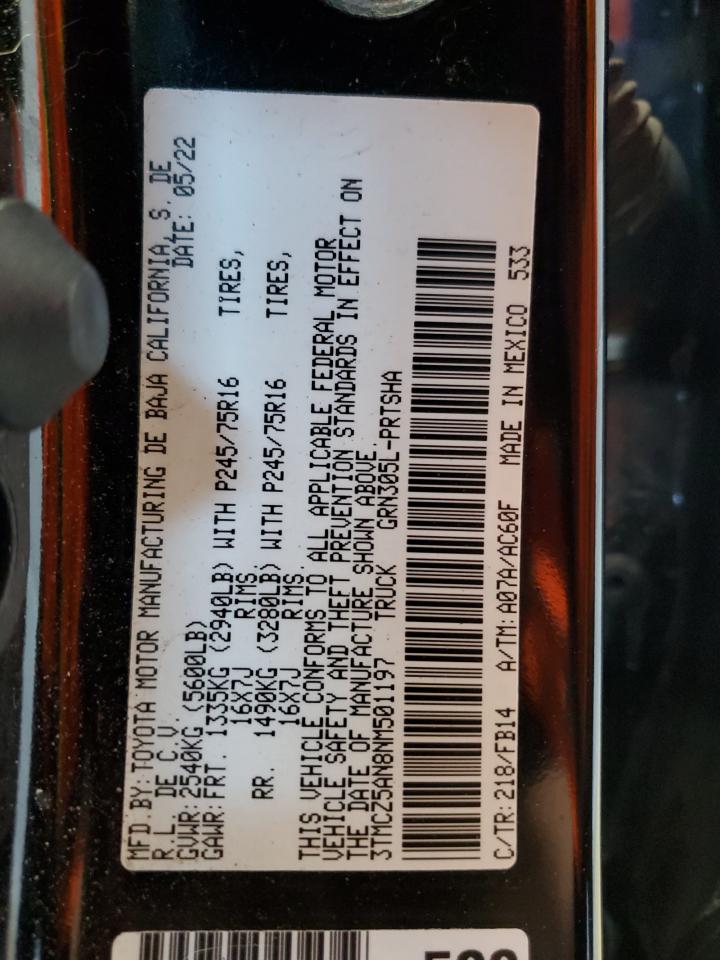 2022 TOYOTA TACOMA DOUBLE CAB VIN:3TMCZ5AN8NM501197