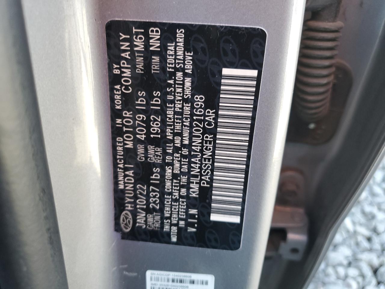 2022 HYUNDAI ELANTRA LIMITED VIN:KMHLN4AJ4NU021698