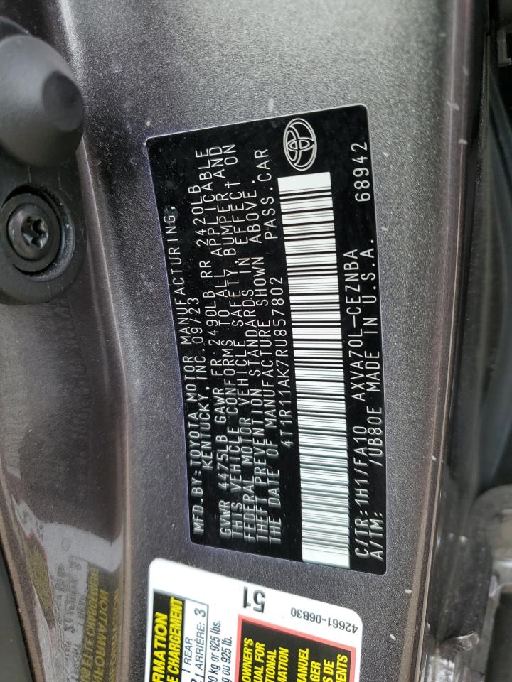 2024 TOYOTA CAMRY LE VIN:4T1R11AK7RU857802
