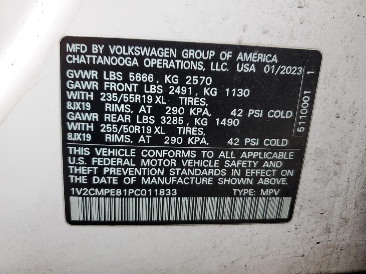 2023 VOLKSWAGEN ID.4 PRO VIN:1V2CMPE81PC011833