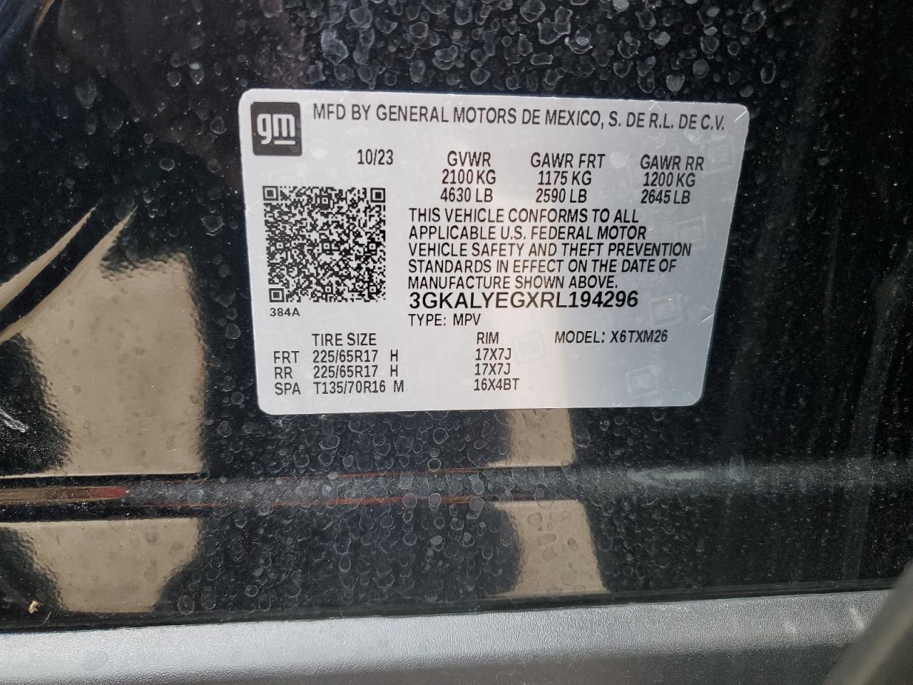 2024 GMC TERRAIN AT4 VIN:3GKALYEGXRL194296