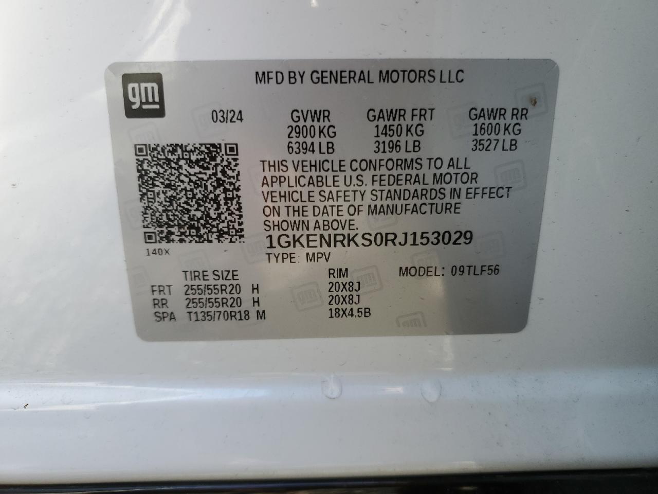 2024 GMC ACADIA DENALI VIN:1GKENRKS0RJ153029