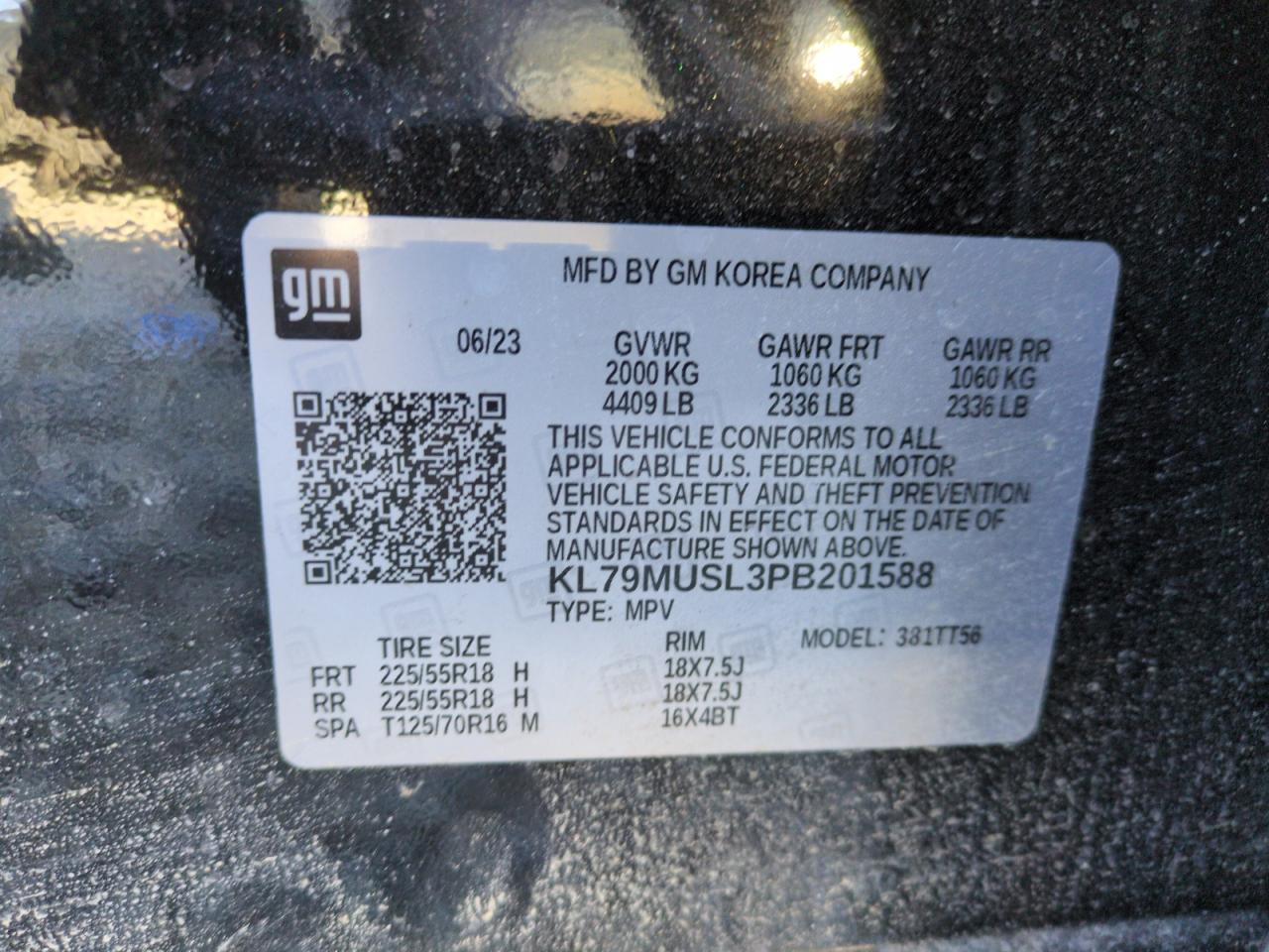 2023 CHEVROLET TRAILBLAZER RS VIN:KL79MUSL3PB201588