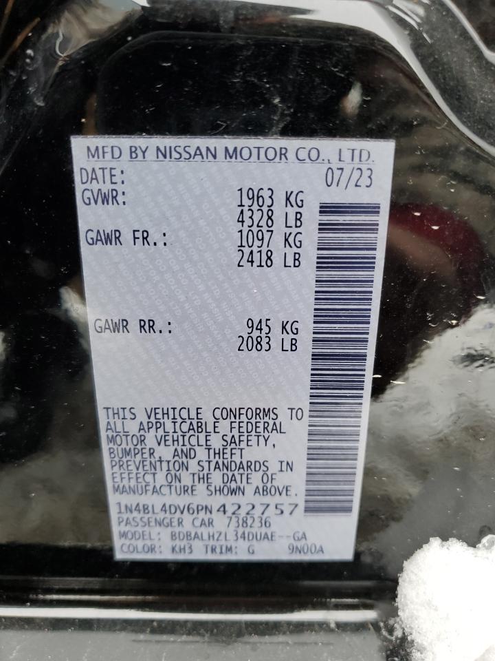 2023 NISSAN ALTIMA SV VIN:1N4BL4DV6PN422757