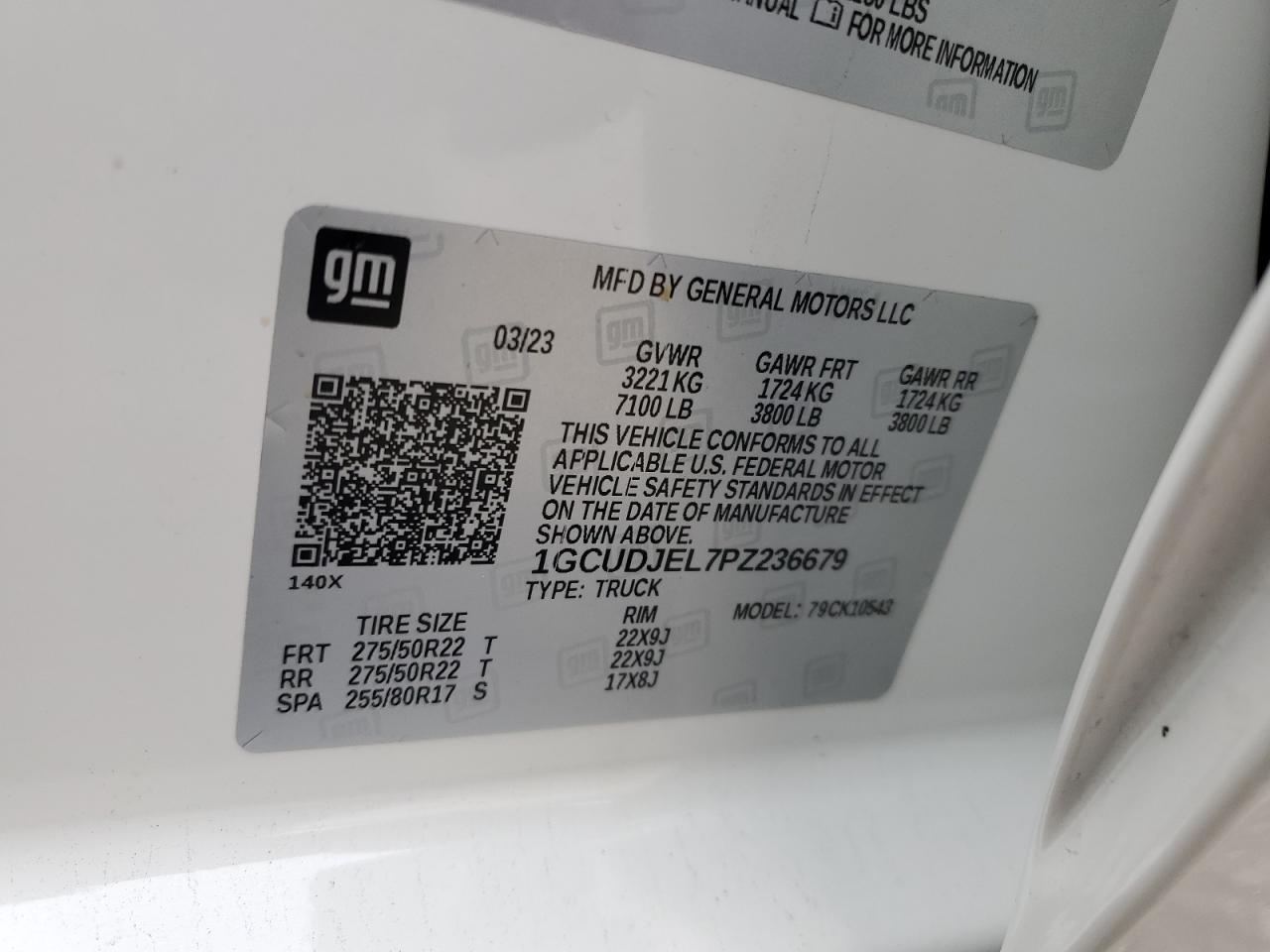 2023 CHEVROLET SILVERADO K1500 HIGH COUNTRY VIN:1GCUDJEL7PZ236679