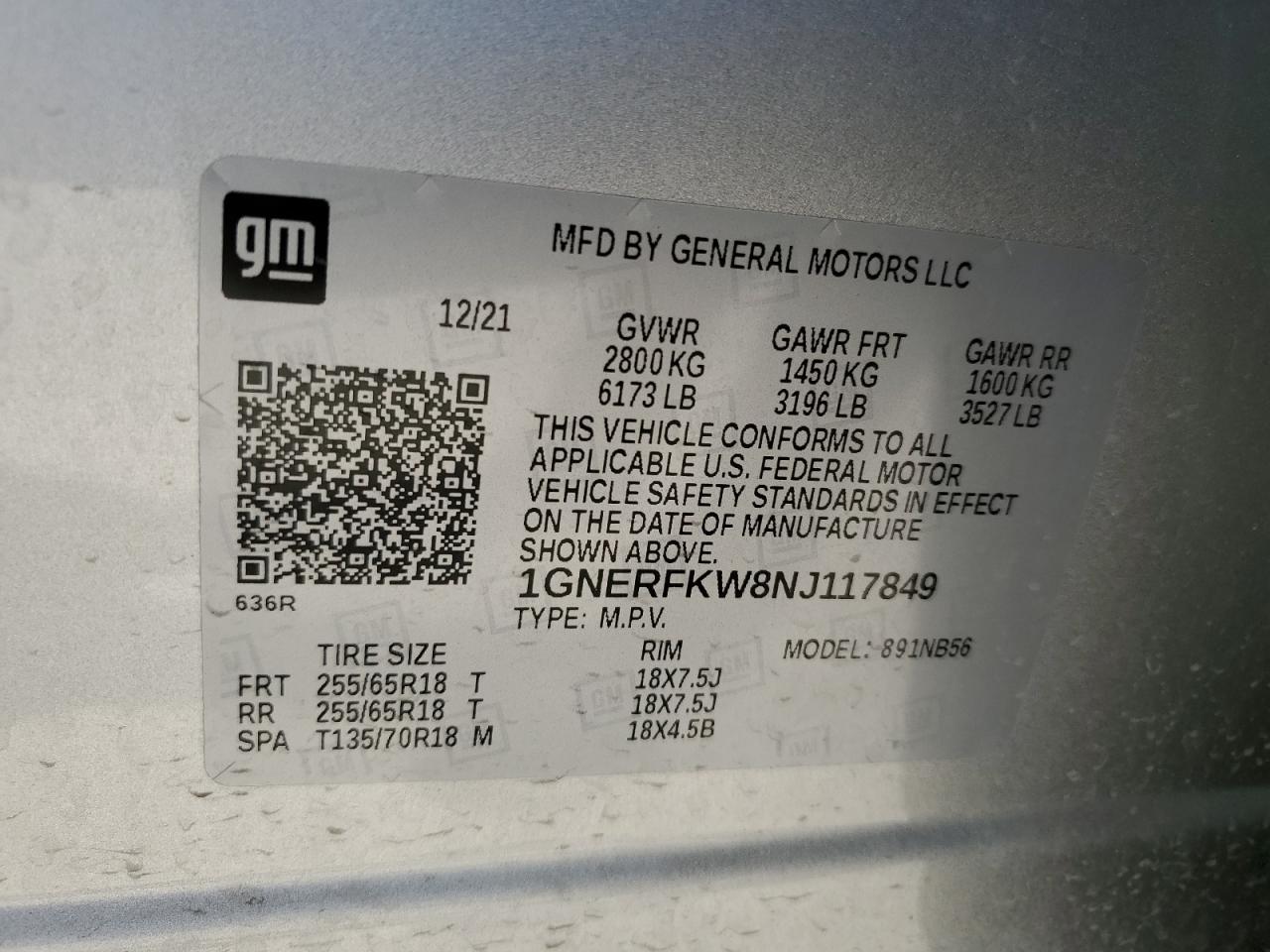 2022 CHEVROLET TRAVERSE LS VIN:1GNERFKW8NJ117849