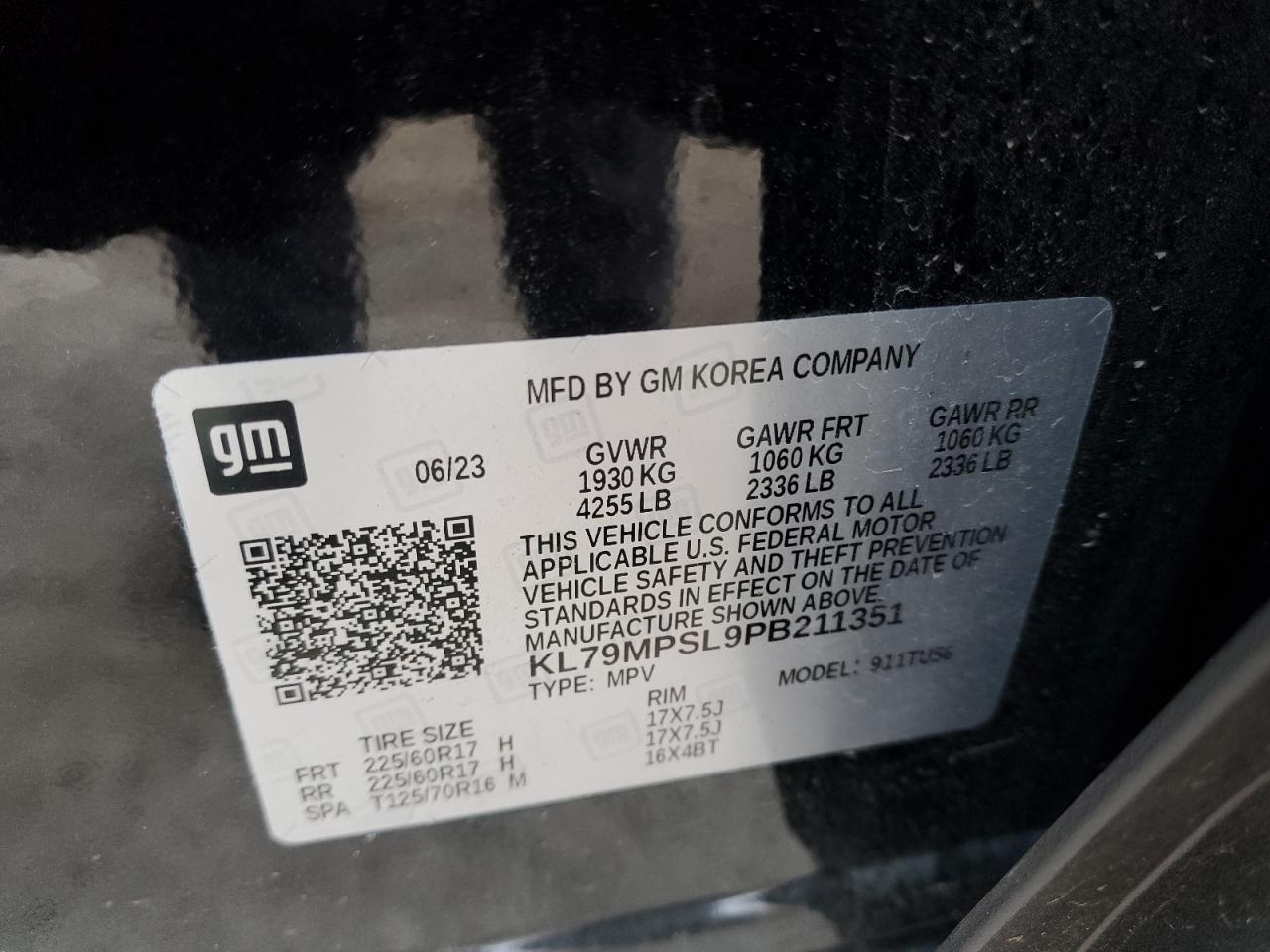 2023 CHEVROLET TRAILBLAZER LT VIN:KL79MPSL9PB211351