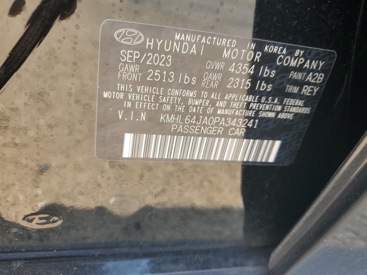 2023 HYUNDAI SONATA SEL VIN:KMHL64JA0PA343241